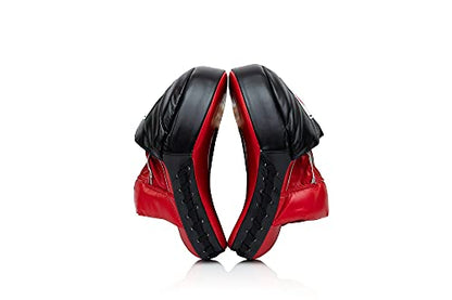 Fairtex FMV9 Contoured Focus Mitts |Striking Accuracy & Protection for Boxing, Muay Thai, Kickboxing |Ergonomic Design, Soft Padding, Secure Fit Leather - color: Red/Black