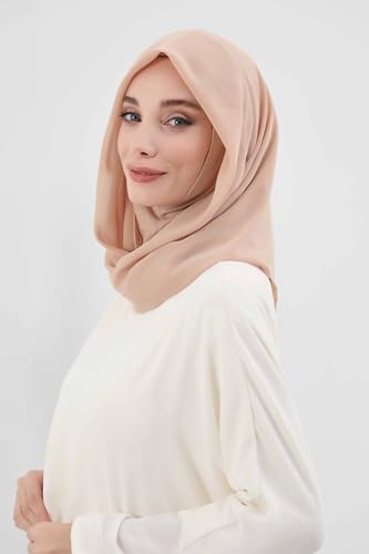 Aisha's Design Pre-tied Cotton-Chiffon Scarf for Women Practical Veil Instant Scarf Hijab Stylish Design - color: Sand Brown