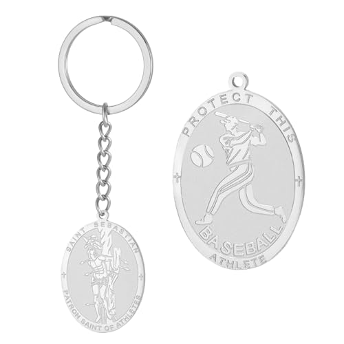 Dreamtimes St. Sebastian Medal Keychain for Men Women Stainless Steel Religious Saint Patron of Athletes Catholic Keychain - style: Baseball-s