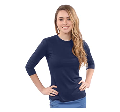 Kosher Casual Women's Modest Athletic Swim & Running/Exercise 3/4 Sleeve T-Shirt - color: Navy, size: Large