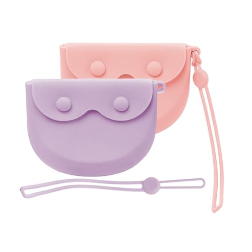 2 Pack Travel Retainer Aligner Holder Case with Vent Holes Lanyard, Silicone Dental Night Guard Case Cute, Brace Dentures Sport Mouthguard Container Storage for Women, Men (Purple & Pink) - color: Purple & Pink