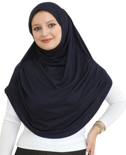 Prien Ready To Wear Hijab For Women, Instant Turban, Soft Muslim Scarf For Prayer, Long Hijabs, Islamic Clothes, Jersey Abaya - color: Navy Blue