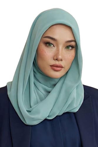 Aisha's Design Pre-tied Cotton-Chiffon Scarf for Women Practical Veil Instant Scarf Hijab Stylish Design - color: Almond Green
