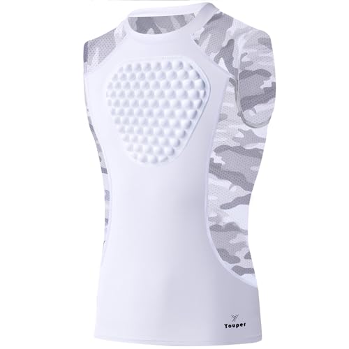Youper Adult Padded Chest Protector Shirt, Heart-Guard/Sternum Protection for Baseball, Football, Lacrosse & Goalies - size: Small, style: White/Camo
