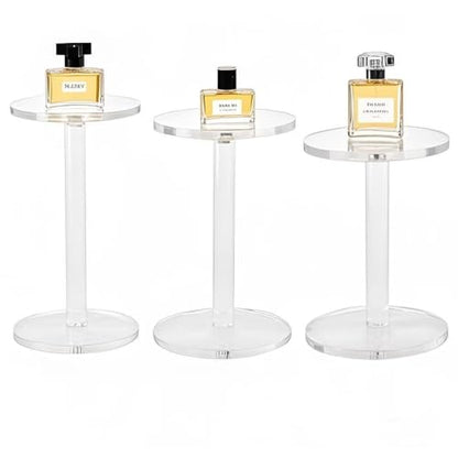 3 Pack 4 " Dia Acrylic Display Riser Jewelry Watches Round Pedestal Flower- Stand Small Figure Holder for Kitchen, Dining Room, Living Room Furniture