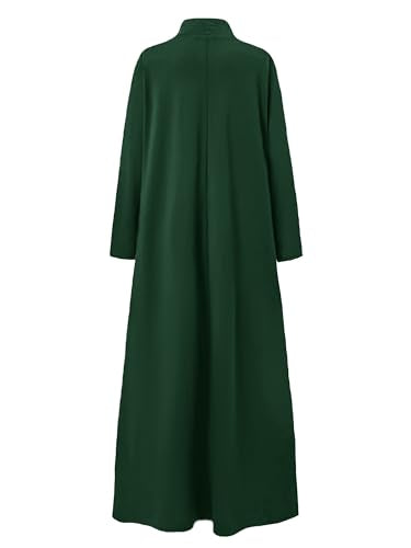 WSPLYSPJY Women High Neck Abaya Muslim Dress Solid Color Prayer Robe - color: Deep Green, size: XX-Large