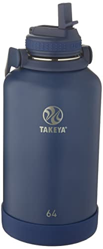Takeya 64 oz Actives Stainless Steel Water Bottle with Straw Lid – Leakproof, Double-Wall Insulated, Keeps Drinks Cold 24 hrs/Hot 12 hrs, BPA-Free, Powder-Coated, Gym & Travel, Midnight Blue - color: Midnight Blue, size: 64 Ounces