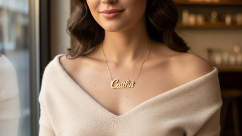 DayOfShe Name Necklace Personalized for Women, 18K Gold Plated Cuban Chain Necklaces Customized with Name as Christmas Girlfriend Gift - color: 1-Gold