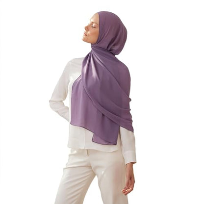 Modest Small Luxury Chiffon Hijab | Premium Lightweight, Flowy and Textured Chiffon Wrap Head Scarf for Women - color: Lilac