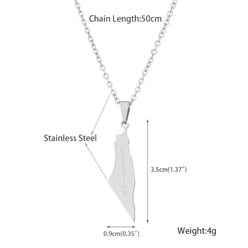 Palestine Necklace Palestine Map Pendant Necklace Stainless Steel Palestine Letter Map Necklace for Women Men Arabic National Jewelry - color: 02