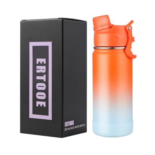 Kids Water Bottle for School Boys Girls，16 oz Water Bottle with 2-in-1 Lid 304 Stainless Steel Insulated Bottle - color: Carrot / Sky Blue 480