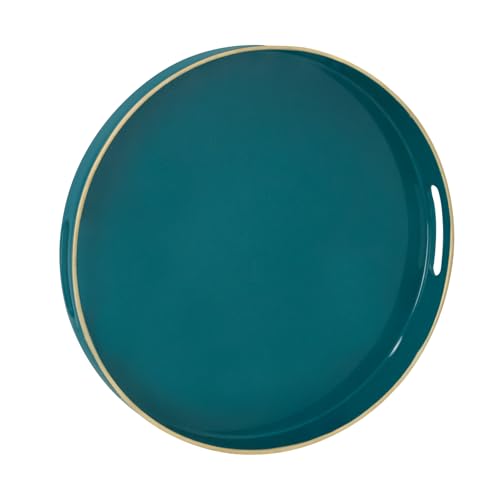 MAONAME 13" Teal Decorative Tray, Plastic Round Serving Tray with Handles - color: Teal, size: 13"