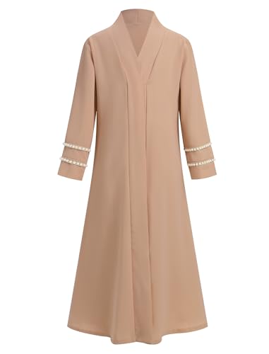 Muslim Abaya For Girls Islamic Prayer Abayas Dress with Hijab Ramadan Cardigan Kaftan Robe Dresses Dubai Outfits - color: Champagne, size: 9-10 Years