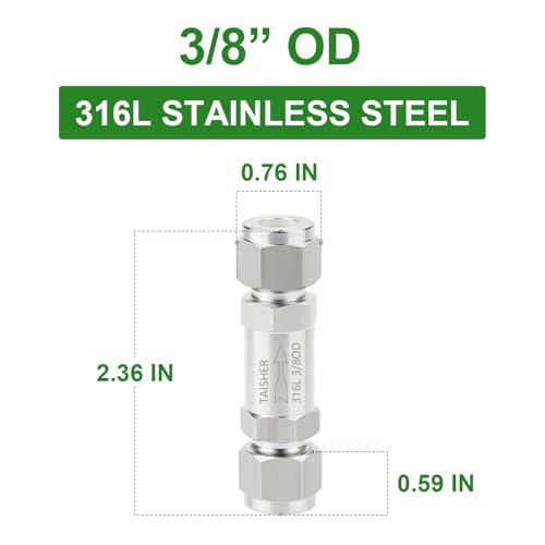 1PCS 316L Stainless Steel 3/8" Tube OD Check Valve(Ferrule Silver Plated),Backflow Prevention,One Way Non-Return Check Valves - size: 3/8" Tube OD