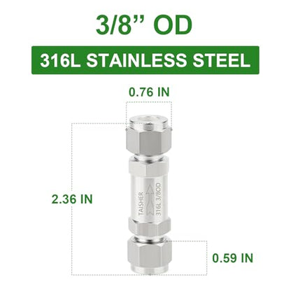 1PCS 316L Stainless Steel 3/8" Tube OD Check Valve(Ferrule Silver Plated),Backflow Prevention,One Way Non-Return Check Valves - size: 3/8" Tube OD