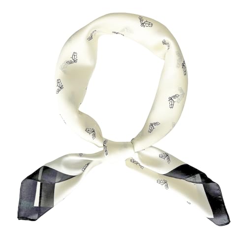 FONYVE Silk Feeling Scarf Medium Square Satin Head Scarf for Women 27.5 × 27.5 inches - color: 04 White Horsehead