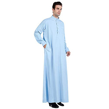 Lenmipot Men's Muslim Clothes Durable Kaftan Robe Dubai Long Gown Ethnic Clothes,1pc Soft Robe - color: B Blue, size: 3X-Large