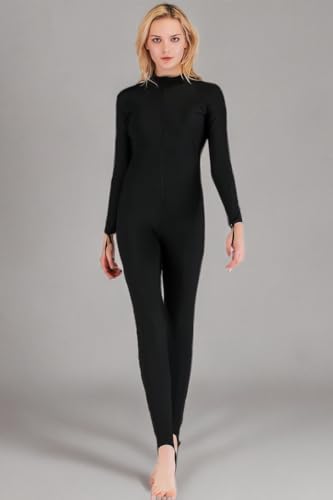 Micosuza Swimsuit for Women Design One Piece Long-Sleeve Surfing Suit - color: Long Leg Cover-black, size: Large