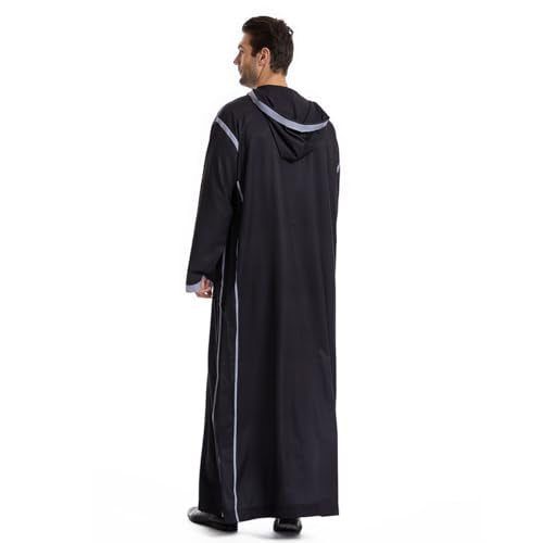 Qianliniuinc Muslim Islamic Pakistan Dubai Abaya Thobe Middle East Style Embroidered Men's Clothing S-XXXL - color: Black-a, size: Large