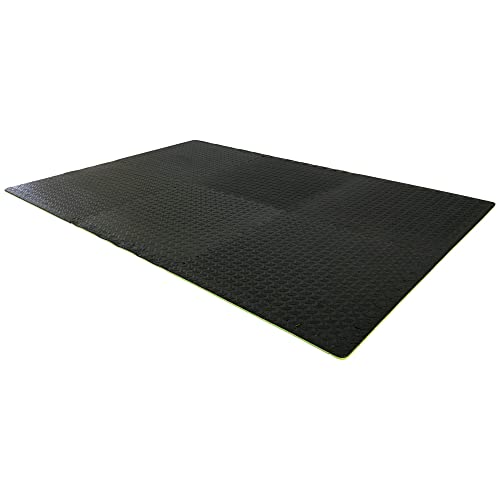 Body Sport Interlocking Floor Puzzle Mat, 6 Tiles, 24 x 24 in. Each, 1/2-in. Thick Foam - Home Fitness & Gym Exercise Equipment (Black)