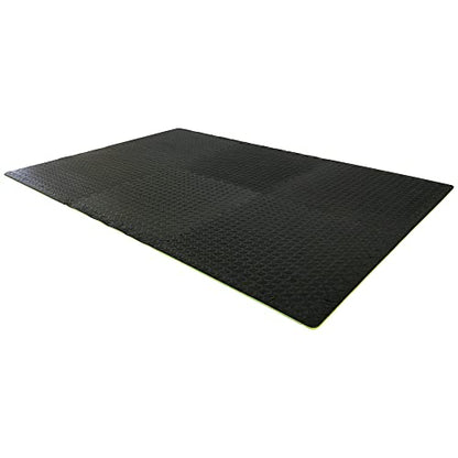 Body Sport Interlocking Floor Puzzle Mat, 6 Tiles, 24 x 24 in. Each, 1/2-in. Thick Foam - Home Fitness & Gym Exercise Equipment (Black)