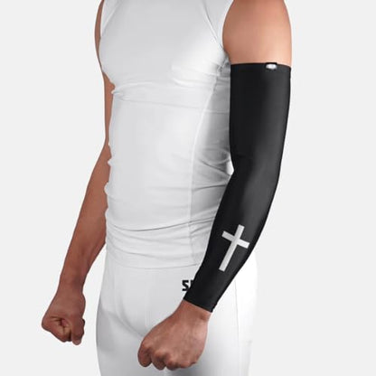 Faith Cross White and Black Arm Sleeve - color: Faith Cross Black, size: XX-Large