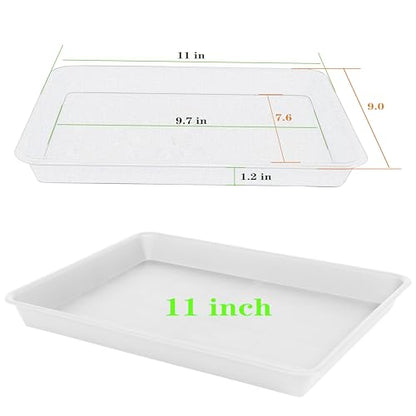 VUWEZ Plant Saucer Growing Tray, Seed Starter Tray Rectangular, Heavy Sturdy Plastic Plant Saucers Drainage Trays, Plant Drip Trays for Pots, Seed Starter Growing Pots (11 x 9 inch, 2 Pack) - color: Creamy White, size: 11'' x 9'' x 1.2'' (2 pack)
