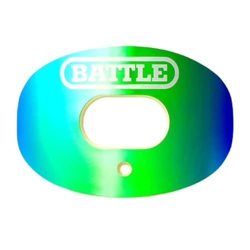 Battle Sports Iridescent Oxygen Football Mouthguard, Chrome Blue/Green | Maximum protection, Safe secure comfortable fit, Breathable built-in airflow channels, No boil required, Advanced composite - color: Chrome Blue/Green