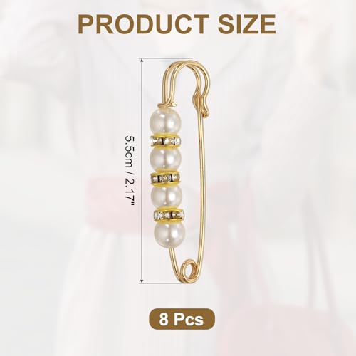 MECCANIXITY 진주 브로치 핀, 장식용 안전 핀 브로치 패션 스웨터 숄 크리스탈 클립 칼라 드레스 셔츠 의류 액세서리 여성용 - color: 화이트/골드, size: 2.17"