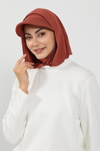 Aisha's Design Full Coverage Cotton Bonnet Hijab with Visor Modest Underscarf Bonnet - color: Cinnamon