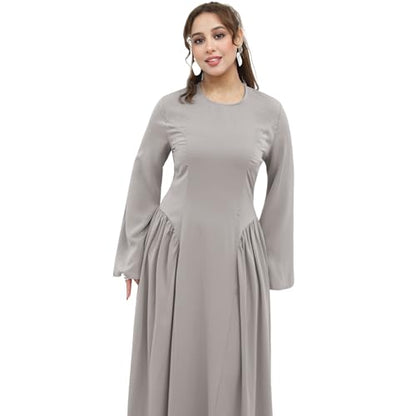 Muslim Abaya Dress for Women Smooth Back Zipper Belt Daily Prayer Eid Dress - color: Taro, size: Large