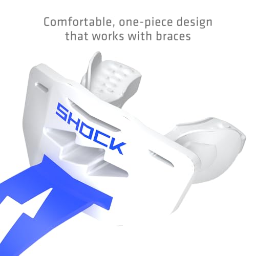 Shock Doctor Bolt Lipguard, Adult Mouth Guard Football with Strap. Mouthguard One Size Fits All - color: White/Royal