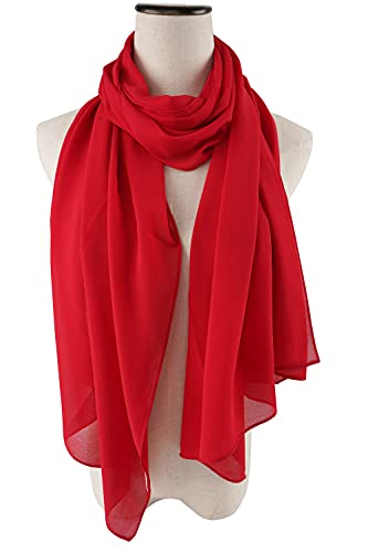 YOUR SMILE for Women Lightweight Breathable Solid Color Soft Chiffon Long Fashion Scarves Sun-proof Shawls Wrap - color: Red