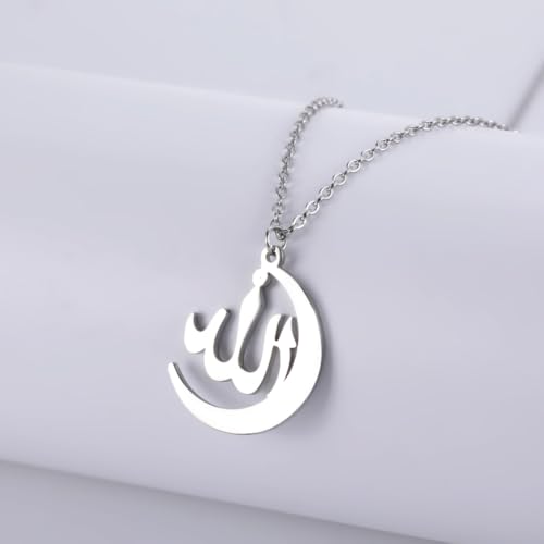 LIKGREAT Allah Necklace Stainless Steel Crescent Moon Allah Pendant Necklace Islamic Muslim Faith Jewelry for Eid Ramadan - style: s2