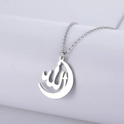 LIKGREAT Allah Necklace Stainless Steel Crescent Moon Allah Pendant Necklace Islamic Muslim Faith Jewelry for Eid Ramadan - style: s2