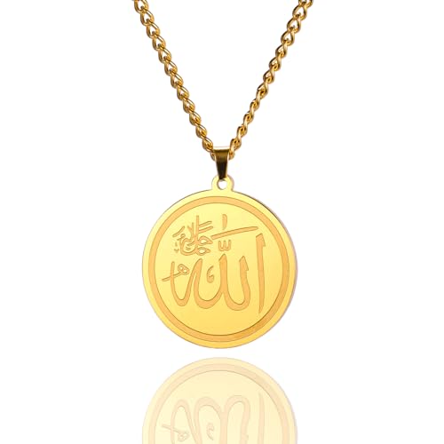 Ayatul Kursi Necklace Allah Necklace for Women Men Islamic Script Symbols Allah Arabic Round Pendant Necklace Middle East Allah Islam Religious Jewelry Muslim Gift - color: Allah Necklace gold