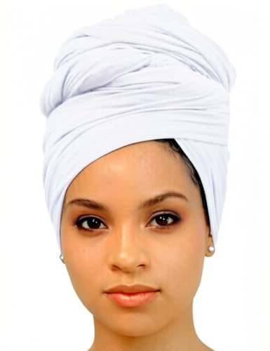 Harewom Head Wraps for Black Women Stretch Head Scarf Long African Hair Wraps Turban Headwraps Jersey Headbands - color: 1pcs -White
