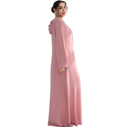 Muslim Abaya Dress for Women Lightweight Hoody Pockets Islamic Prayer Robe - color: Pink, size: Small