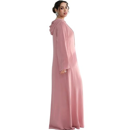 Muslim Abaya Dress for Women Lightweight Hoody Pockets Islamic Prayer Robe - color: Pink, size: X-Large