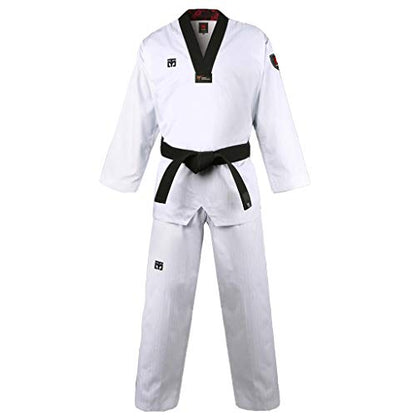 MOOTO Korea Taekwondo BS4.5 Basic Uniform White BK V-Neck MMA Martial Arts Karate Demonstration Team Gym School Academy (190 (Height : 190~199cm)(6.23~6.53ft))