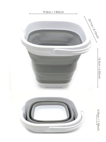 SAMMART 2.6L (0.68 Gallon) Super Mini Sqare Collapsible Plastic Bucket - Foldable Square Tub - Portable Fishing Water Pail - Space Saving Outdoor Waterpot (1, Grey) - color: Gray