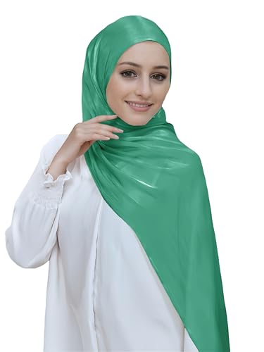 Lina & Lily Sheen Shimmer Women's Crepe Scarf Shawl Wrap Head Hijab Lightweight - color: Jade Green