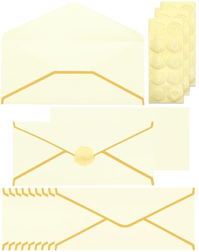 Business Envelopes with Gold Border 30 Pack #10 Envelopes Made of 150gsm Paper, Standard Envelopes with Gold Stickers for Office, Checks, Letter Mailing,9.45 x 4.13 Inches(Cream Color) - color: Cream Color