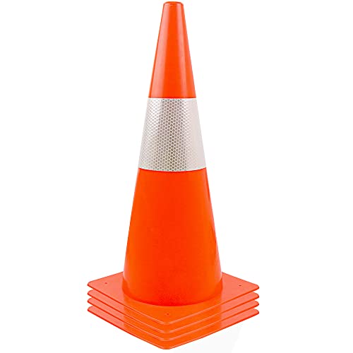15 inch Traffic Safety Cones with Reflective Collars,[4 Pack]Orange Construction Cones| Parking Cones| Soccer Training Cones |Road Cones for Parking lot, Driveway, Sport and Driving Training. - color: Orange, size: 15in