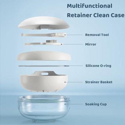 Retainer Case Denture Bath Case Basket Mirror Leak-proof White Hanburger | 2-in-1 design Strainer Basket No-Leak Cleaning Case for Mouth Guard Cute Removal Tool,Aligner chewies,Bursh - color: White Hanburger