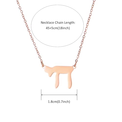 Stainless Steel Hebrew CHAI Necklace | Hand of Fatima Pendant | Turkish Evil Eye Charm | Israel Map Blessing Necklace | Protection Jewelry for Women men Include a Gift Box - color: Rose Gold-Chai-1179