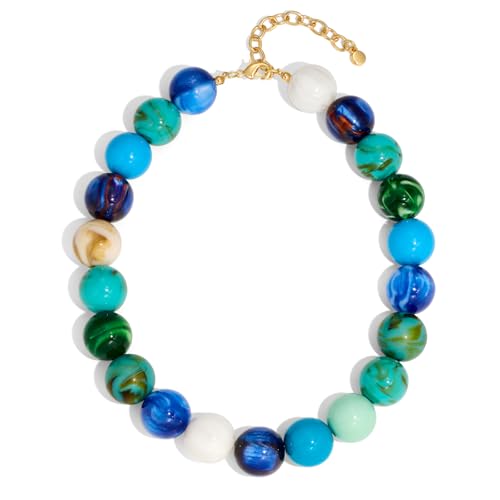 Chunky Beaded Necklace for Women Colorful Big Bead Choker Necklace Fashion Trendy Summer Boho Large Bead Statement Necklaces Beach Vocation Holiday Jewelry Gifts - color: Starry Sky Color Beaded