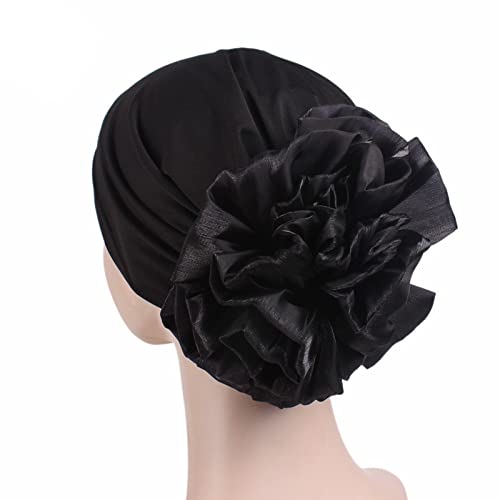 Women Flower Elastic Turban Beanie Head Scarf wrap Chemo Cap hat for Cancer Patient - color: Black White