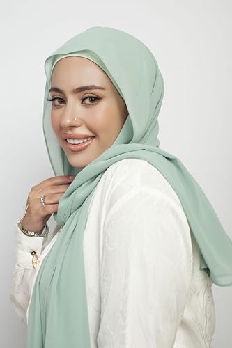 Instant Chiffon Hijab 3-in-1 with Built-in Magnets and Attached Match Undercap, Women Hijabs Set. - color: Mint