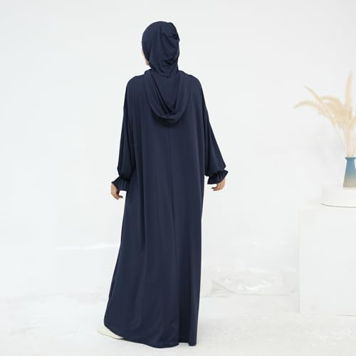 Muslim Dress for Women Pakistani Kaftan Abaya Robe Arabic Islamic Prayer Clothes Dubai Outfits - color: Dark Blue